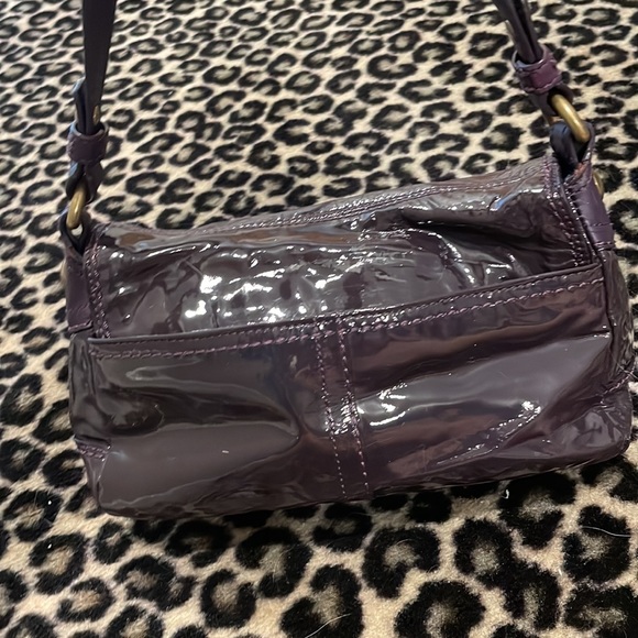 Coach Small Dark Purple Bag Patent Leather with large gold buckle - Picture 9 of 12
